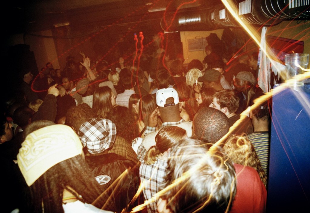 a club night with a dancing crowd